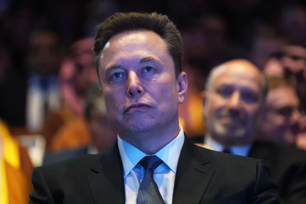 Elon Musk looks straight ahead while attending the Saudi Investment Forum.