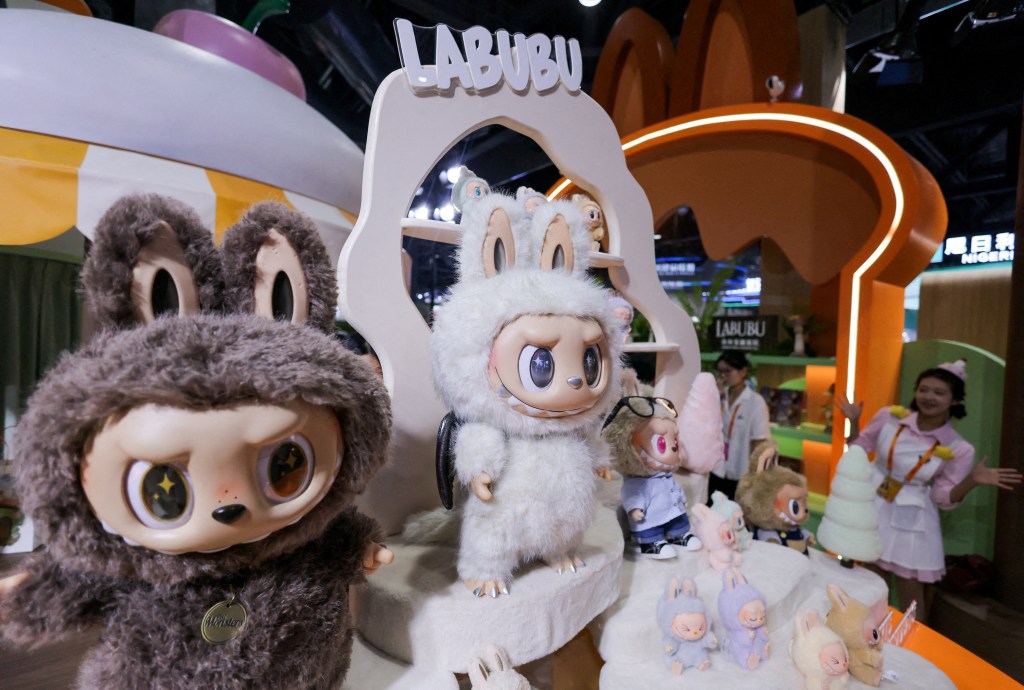 Labubu toys on display at Pop Mart’s booth at China International Fair for Trade in Services.