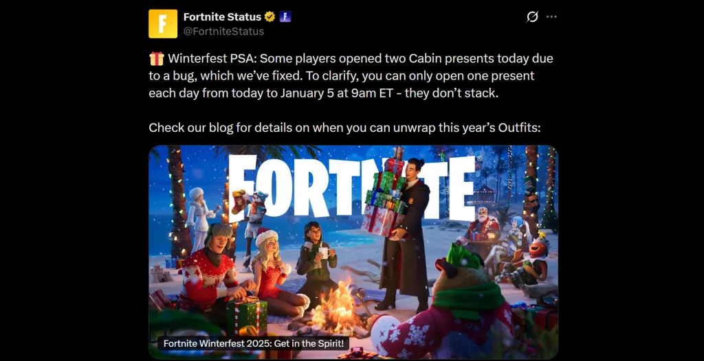 Epic Games Fortnite Presents Change