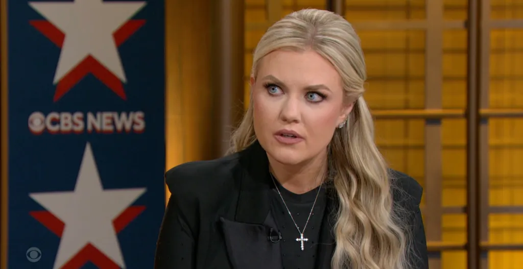 Erika Kirk being interviewed on CBS News about the assassination of her late husband, Charlie Kirk.