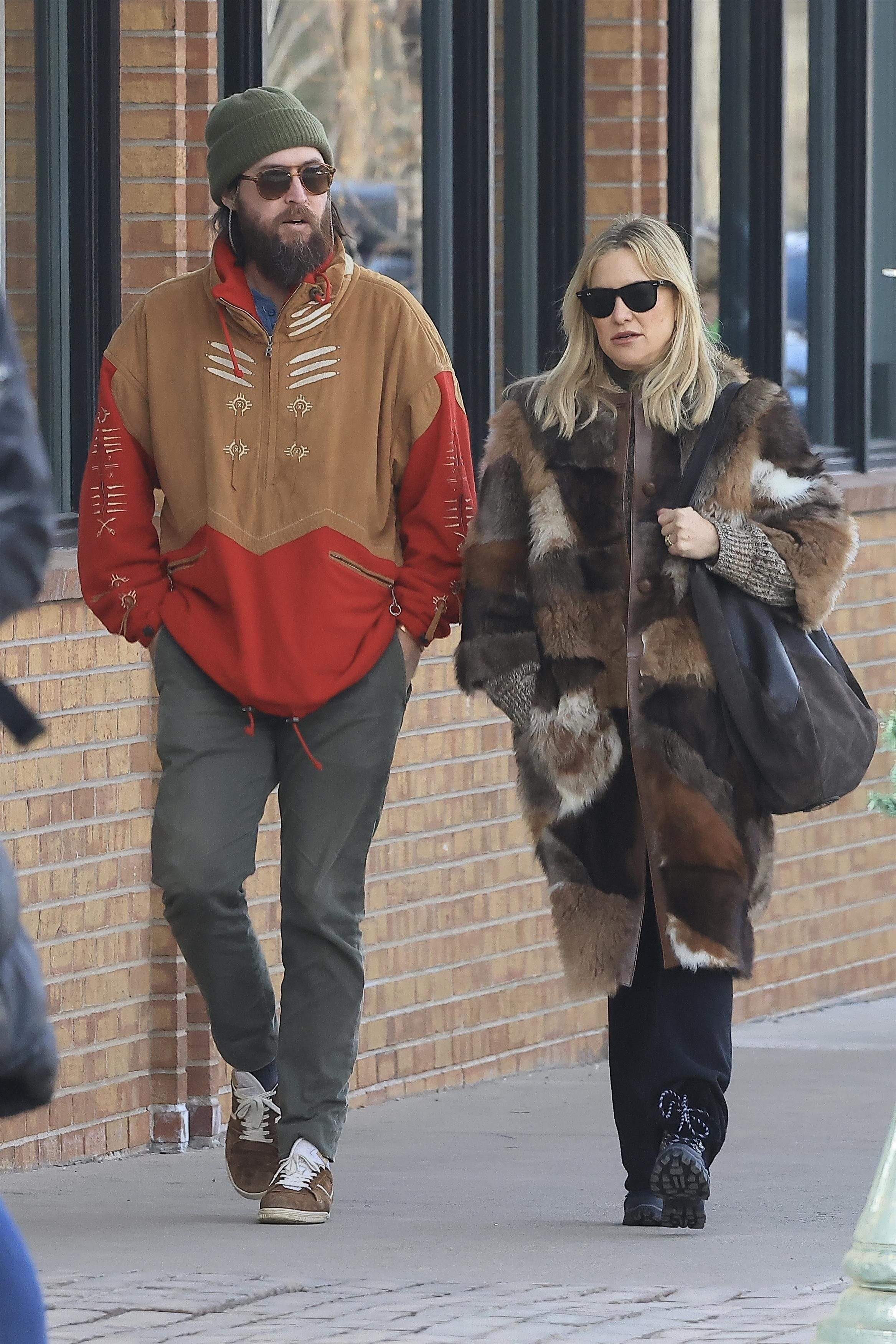 Kate Hudson and Danny Fujikawa walking in Aspen, Colorado.