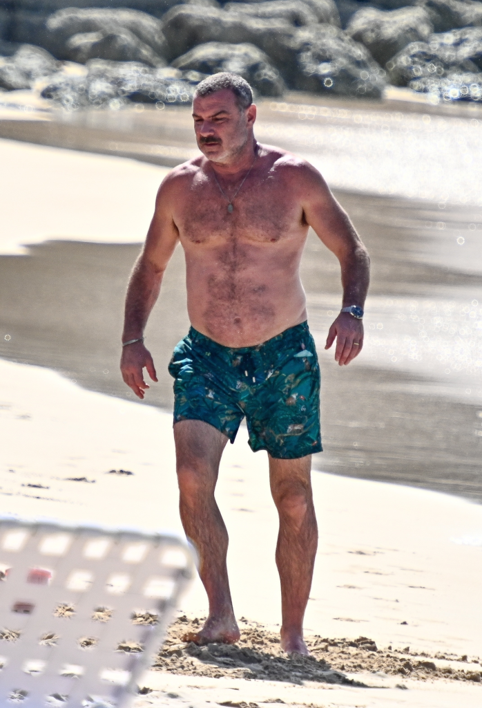 Liev Schreiber on the beach in Barbados.