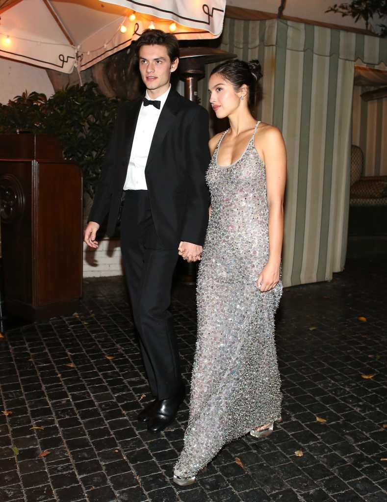 Olivia Rodrigo and Louis Partridge leaving the Armani after-party at Chateau Marmont.