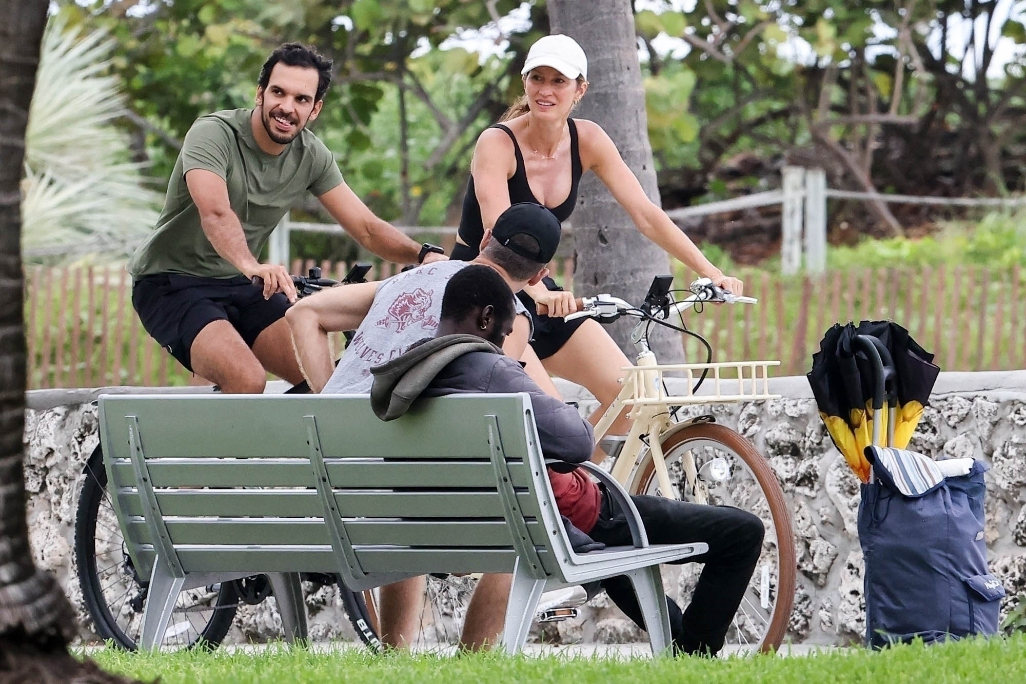 Gisele Bündchen and Joaquim Valente on a bike ride in Miami.