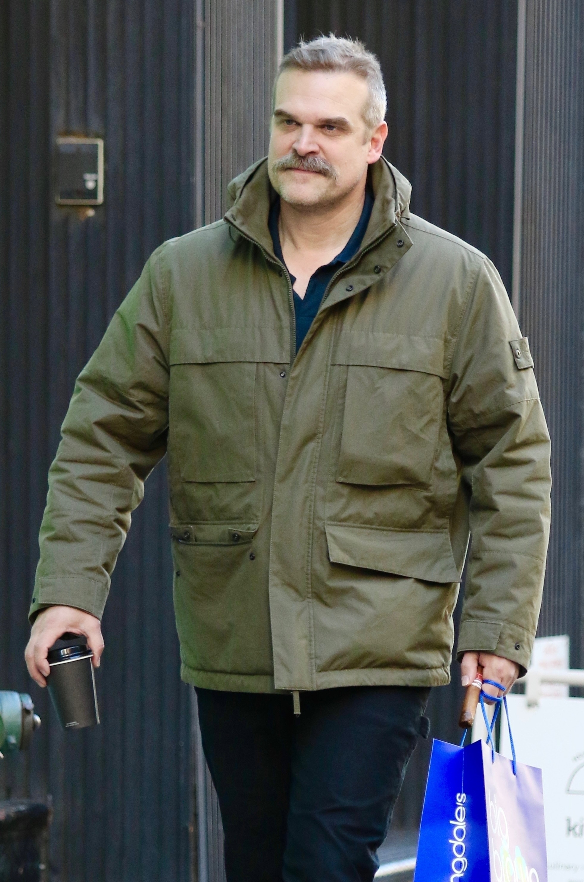 David Harbour in New York City after shopping at Bloomingdale's in Manhattan's SoHo area.