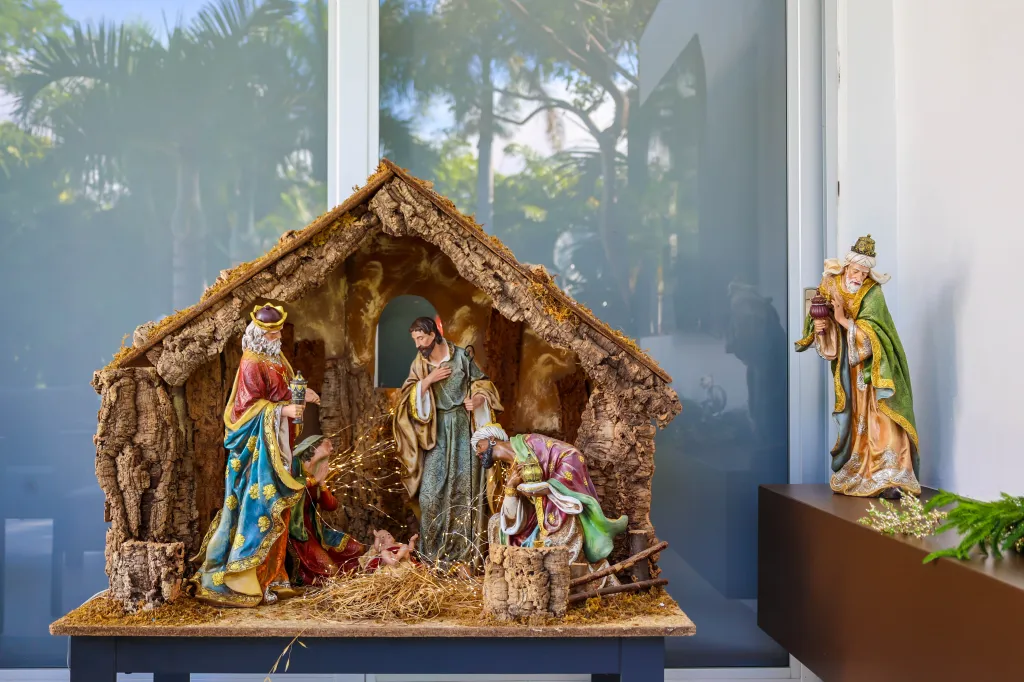 A Nativity scene set up for Christmas in Pinecrest, Florida.