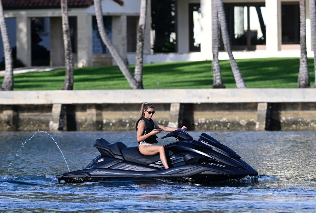 Gisele Bündchen on a jet ski in Surfside, Florida.