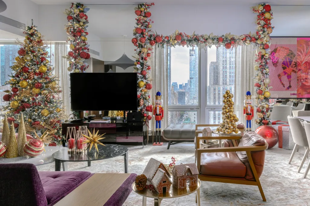 The Langham Christmas Nutcracker Suite decorated for the holidays.