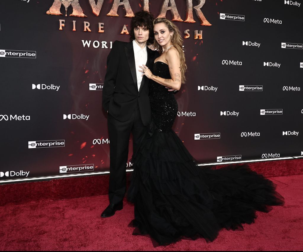 Miley Cyrus and Maxx Morando at the 'Avatar - Fire and Ash' World Film Premiere.