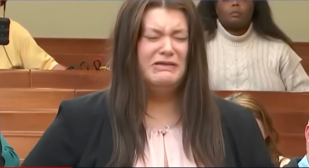 Trinity Madison Poague crying after receiving a life sentence.