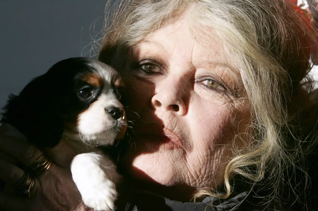 Bardot in a French dog pound in Nice with one of 143 puppies seized by customs officers in a van on Dec. 28, 2005.