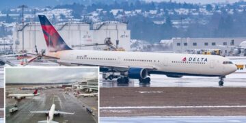 Delta Air Lines plane slides off runway upon icy landing in Des Moines International Airport
