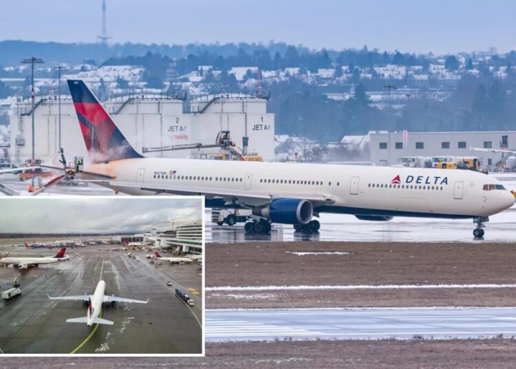 Delta Air Lines plane slides off runway upon icy landing in Des Moines International Airport