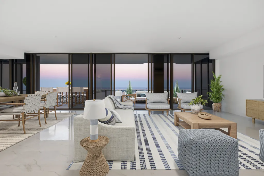 The floor to ceiling windows let in plenty of light and remarkable sunsets