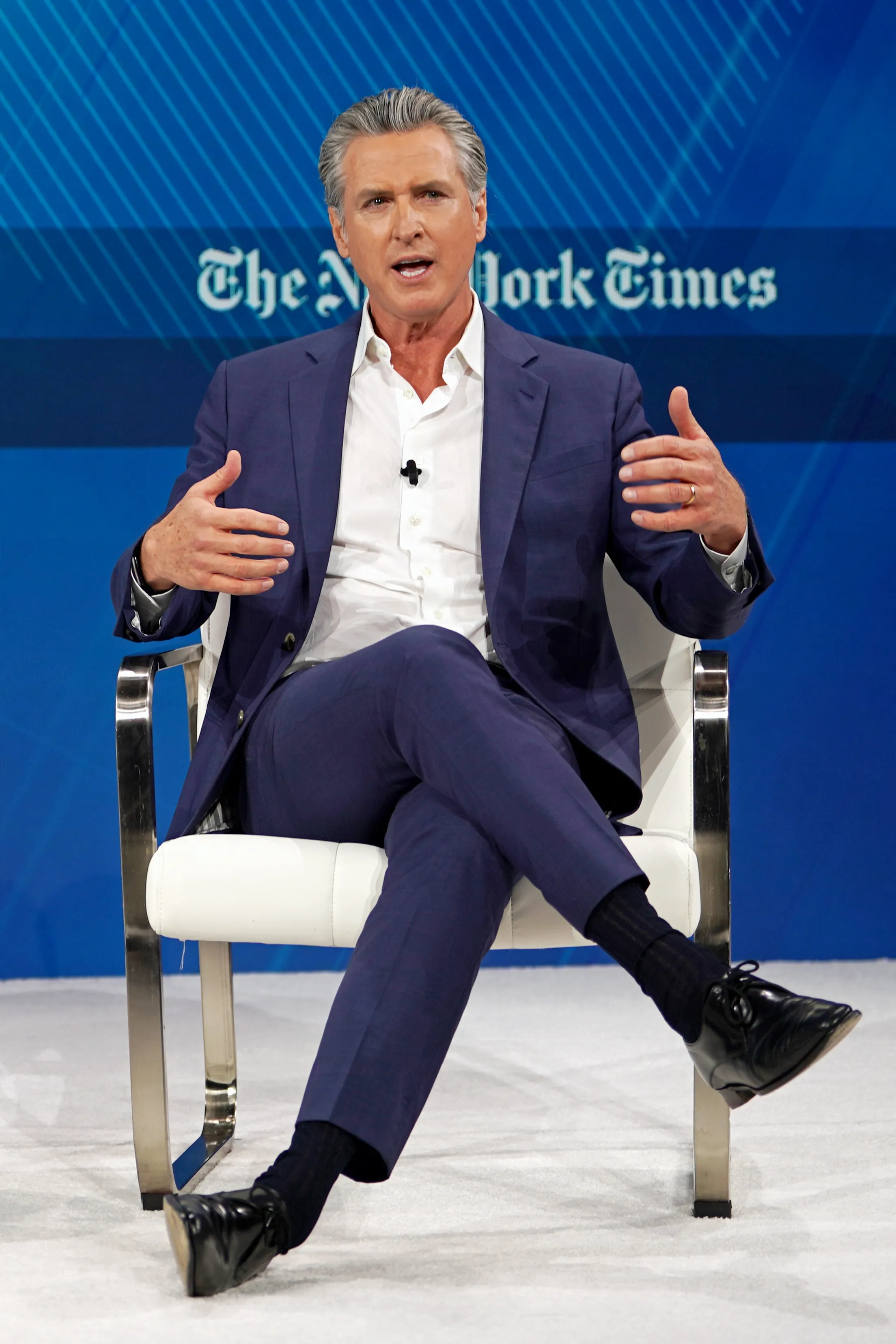 California Governor Gavin Newsom speaking at The New York Times DealBook Summit 2025.