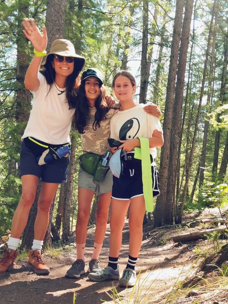 Emma Heming Willis and her two daughters on a nature hike.