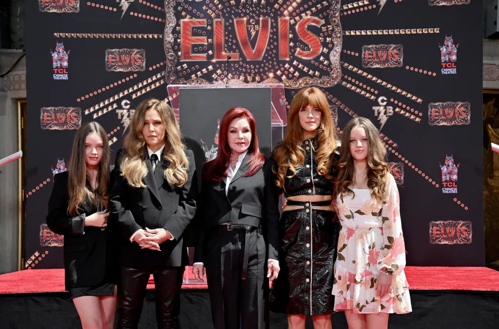 Harper Vivienne Ann Lockwood, Lisa Marie Presley, Priscilla Presley, Riley Keough, and Finley Aaron Love Lockwood at the Handprint Ceremony honoring Three Generations of Presley's at TCL Chinese Theatre.