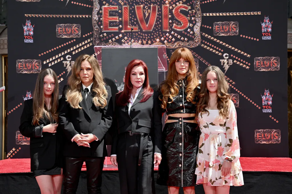 Lisa Marie Presley, Priscilla Presley, Riley Keough, and Finley Aaron Love Lockwood attend the Handprint Ceremony honoring Three Generations of Presley's at TCL Chinese Theatre.