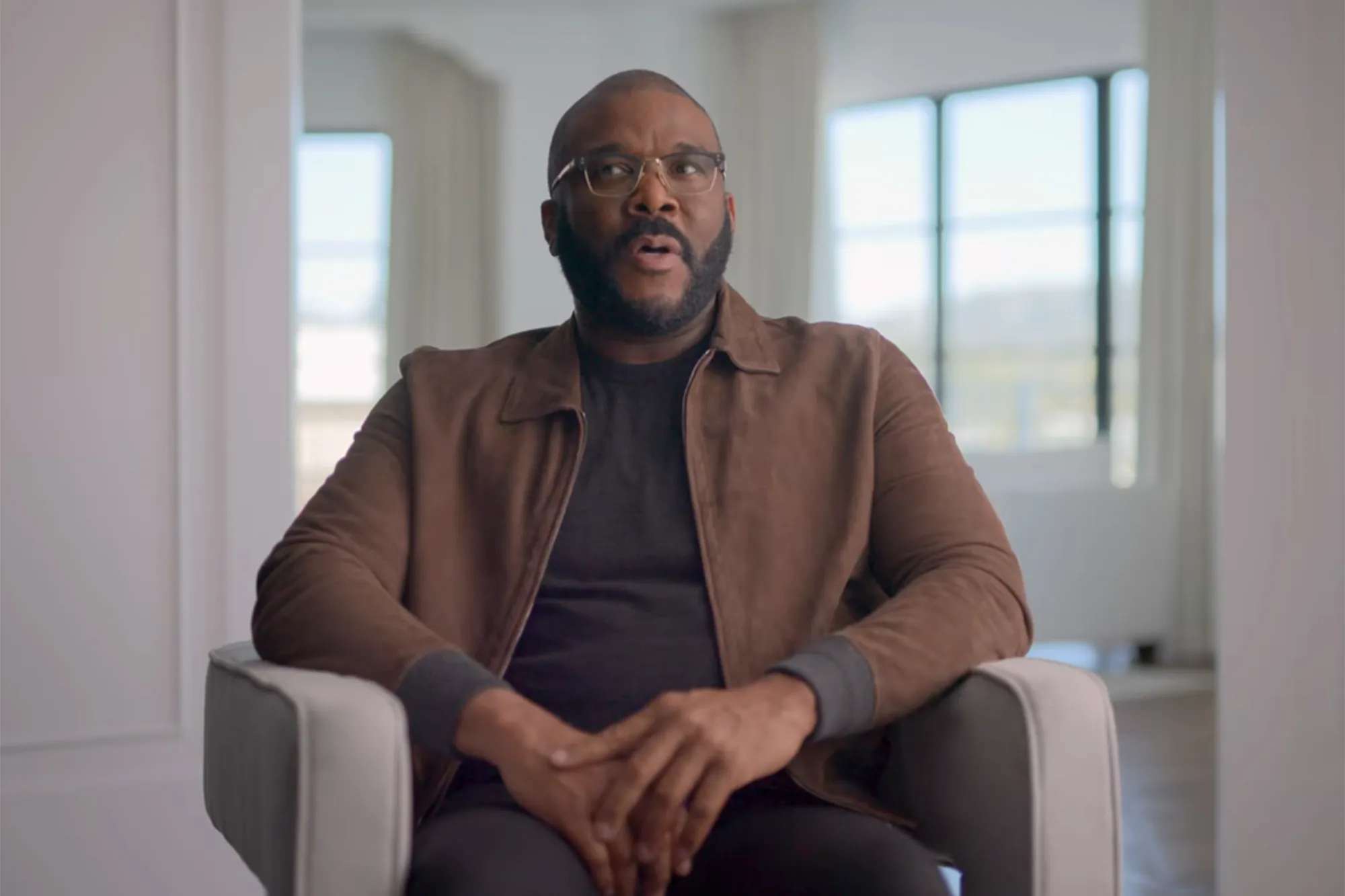Tyler Perry in an interview for the Harry & Meghan Netflix show.