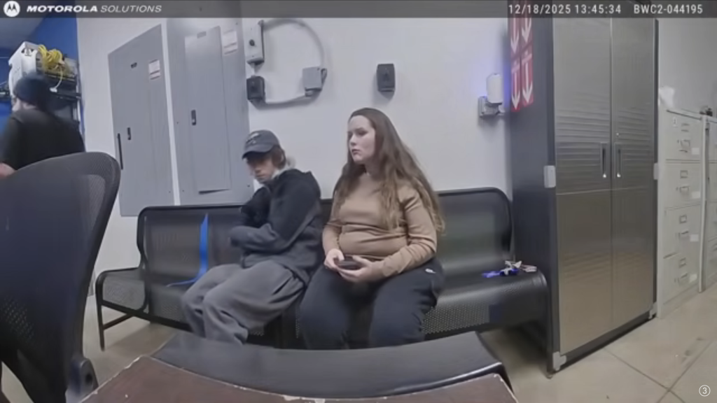 Suspected shoplifters Shane Newman and Katerina Jeffrey are detained inside an Ohio Walmart after being caught attempting to steal from the store on Dec. 18, 2025.