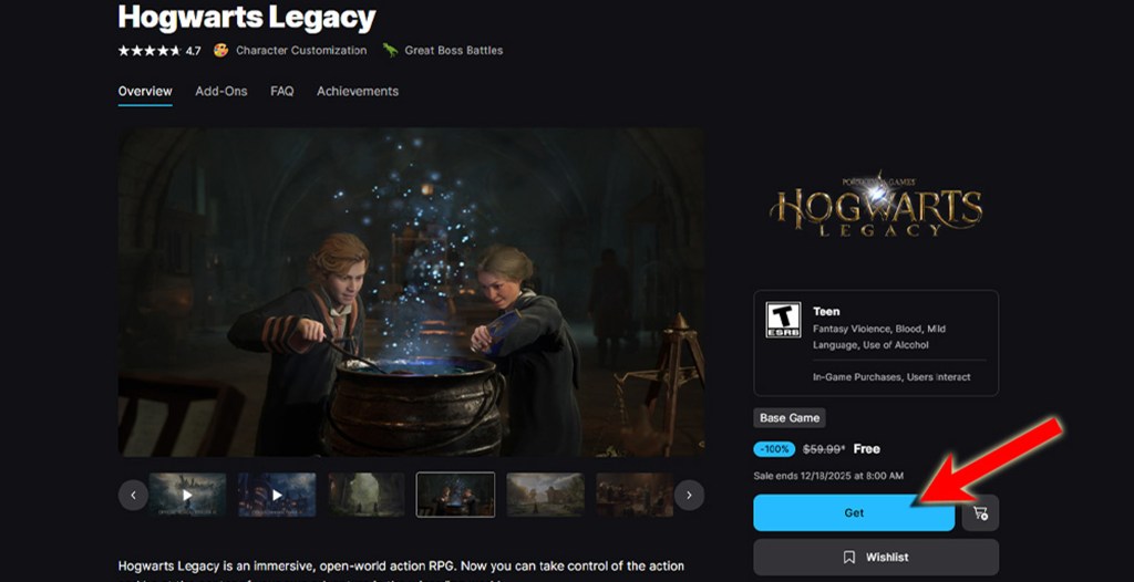Hogwarts Legacy Free Epic Games Store
