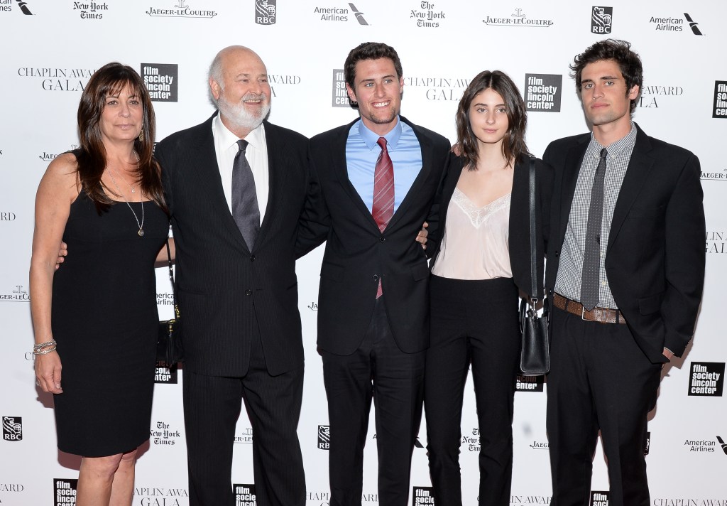 Michele Reiner, Rob Reiner, Jake Reiner, Romy Reiner, and Nick Reiner posing at the 41st Annual Chaplin Award Gala.