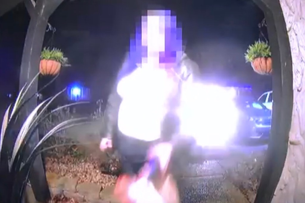 The sick act was caught on a doorbell camera outside an Evansville, Indiana, home just after midnight on Sunday.