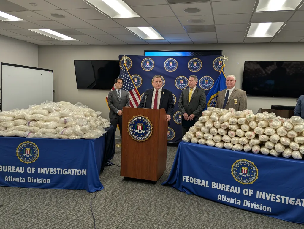 During a news conference Wednesday, US Attorney Theodore Hertzberg said the two seizures amounted to 1,585 pounds of methamphetamine, worth tens of millions of dollars.