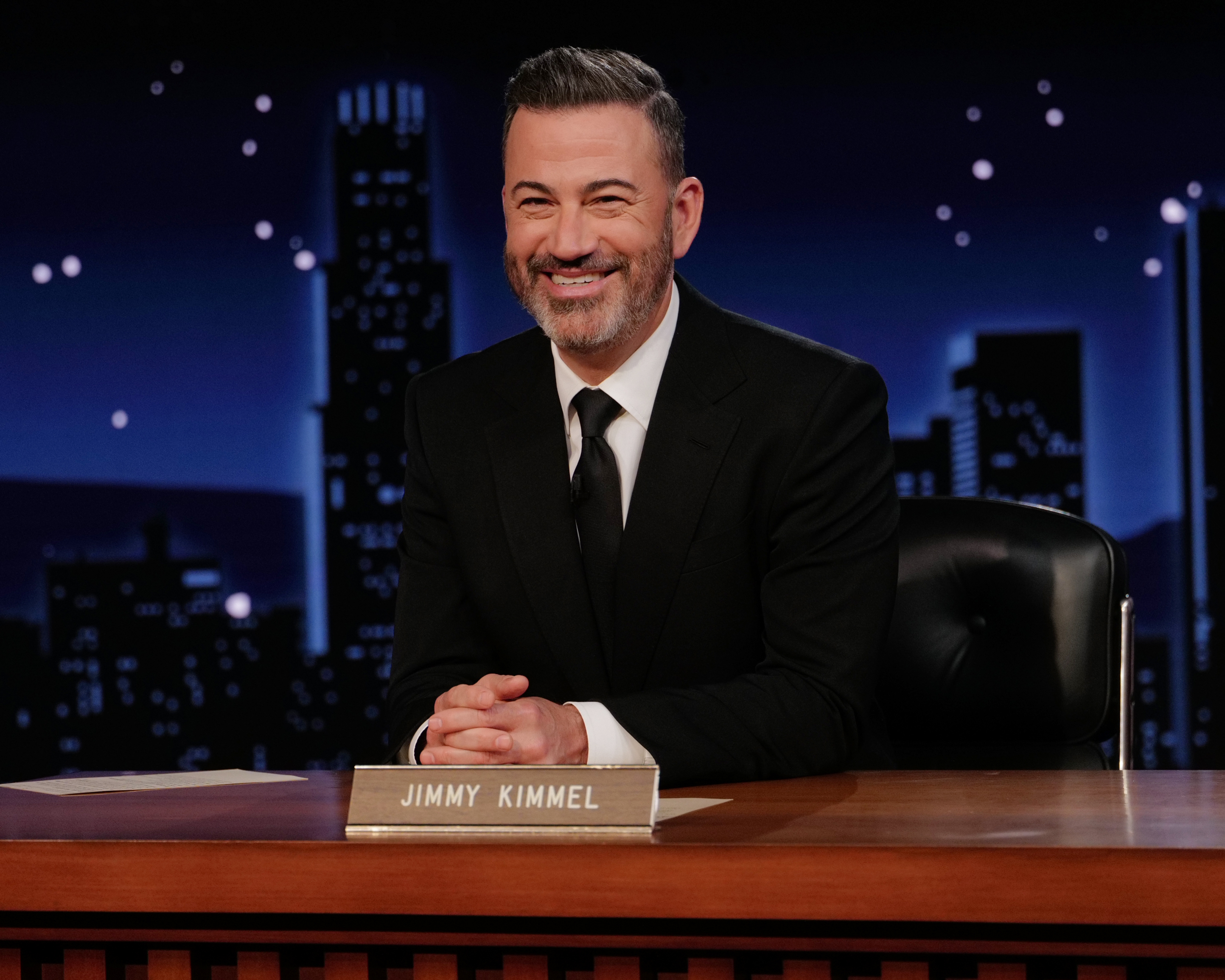 Jimmy Kimmel smiling on the set of 