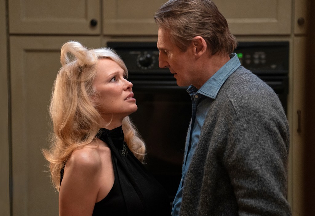 Pamela Anderson and Liam Neeson in a scene from