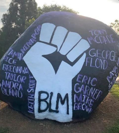 Spirit Rock painted with a Black Lives Matter message.