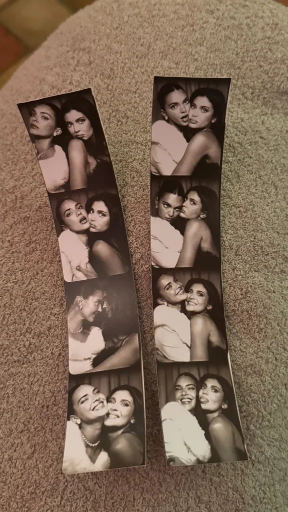Two photo strips showing Kendall Jenner and Kylie Jenner posing together.