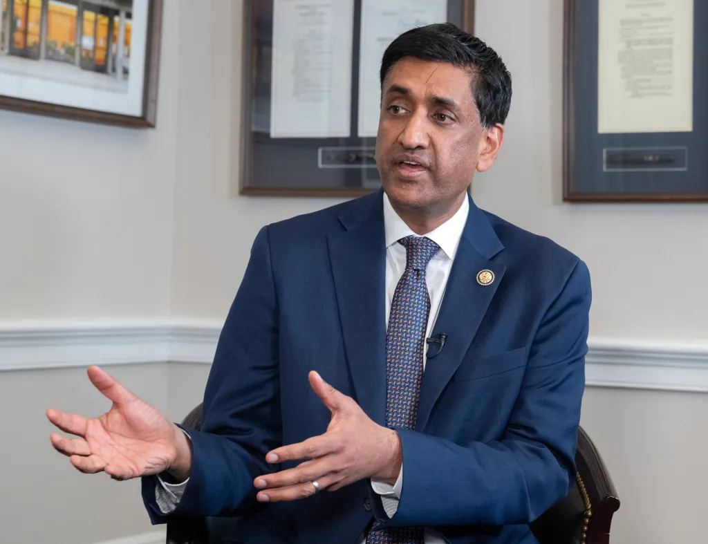 United States Representative Ro Khanna (Democrat of California) is interviewed in his office.
