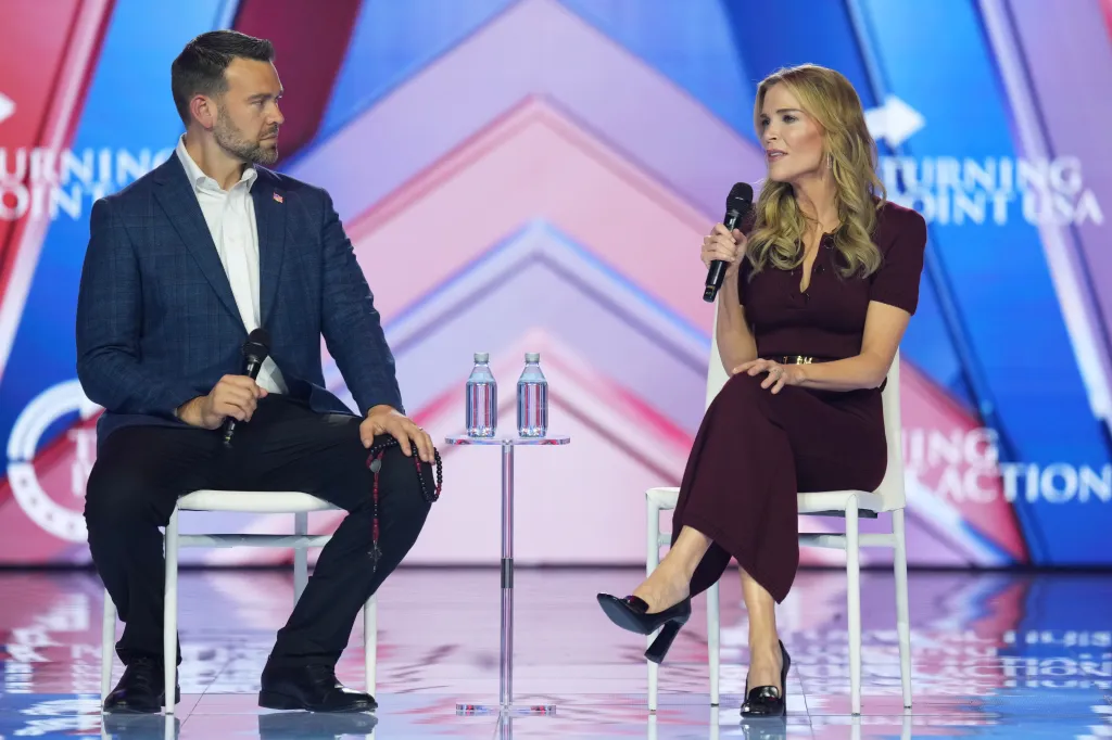 Megyn Kelly (seen right with Jack Posobiec) blasted Ben Shapiro for what she called his “betrayal by a friend” after he publicly singled her out at Turning Point USA’s AmericaFest.