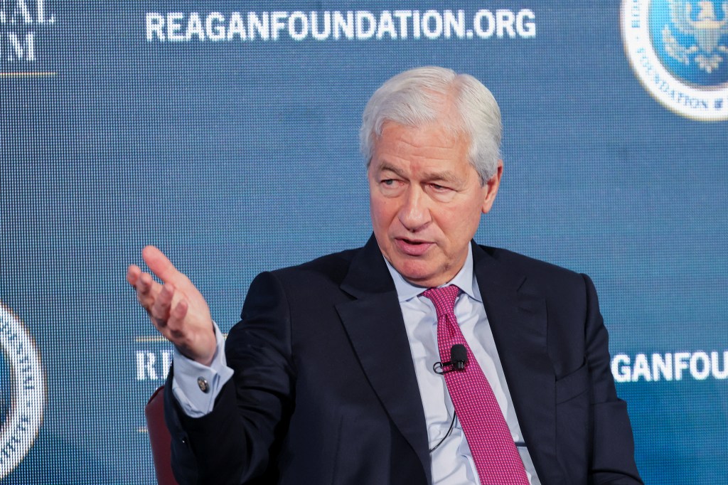 Jamie Dimon, Chairman and CEO of JPMorganChase, speaks during the Reagan National Defense Forum at the Ronald Reagan Presidential Library in Simi Valley, California.