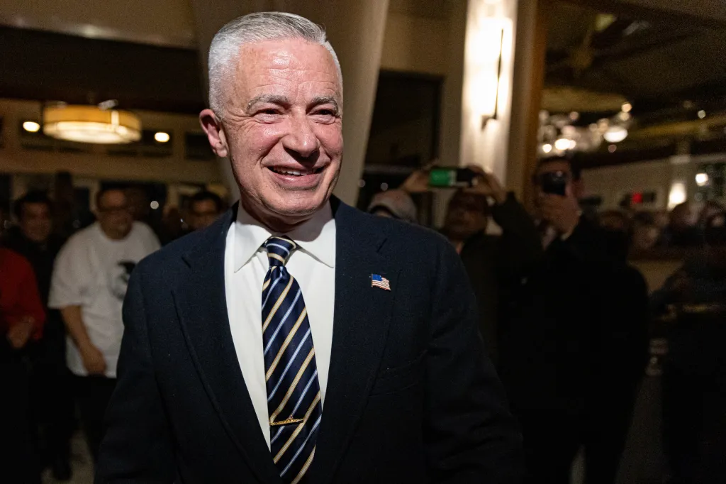 Jersey City mayoral candidate Jim McGreevey smiles at his election night party.