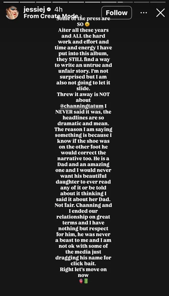 Jessie J denies dissing ex Channing Tatum in new breakup track