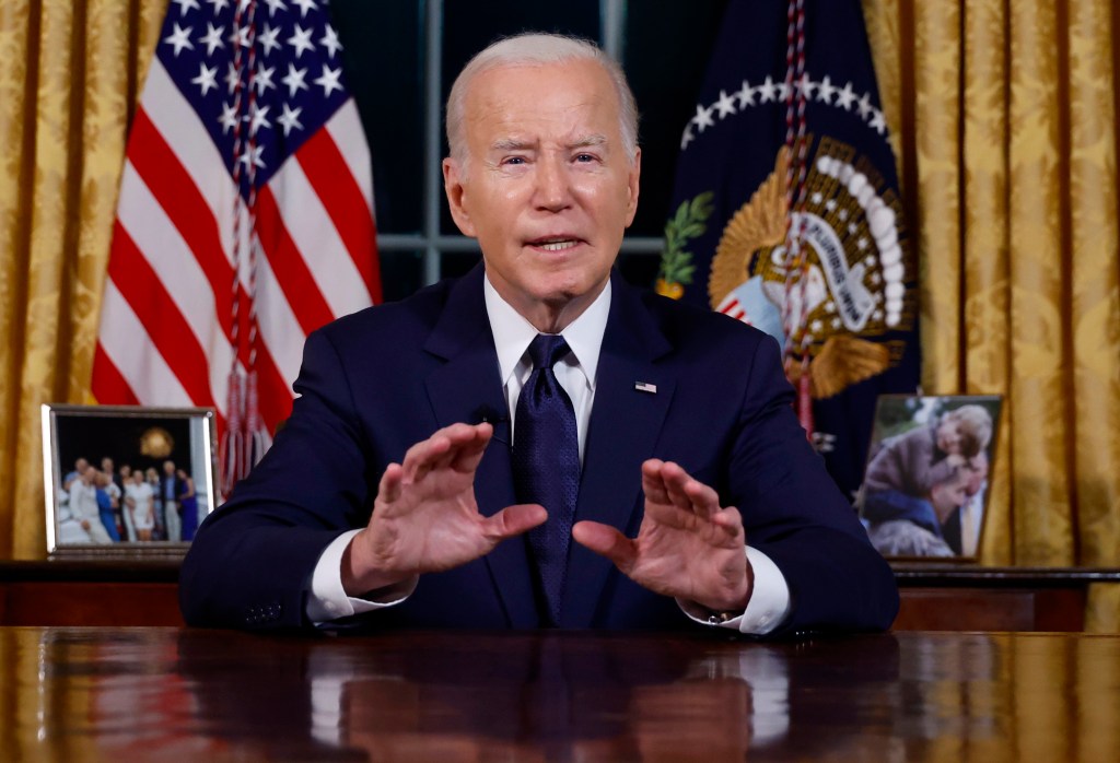 President Joe Biden speaks from the Oval Office of the White House on Oct. 19, 2023.