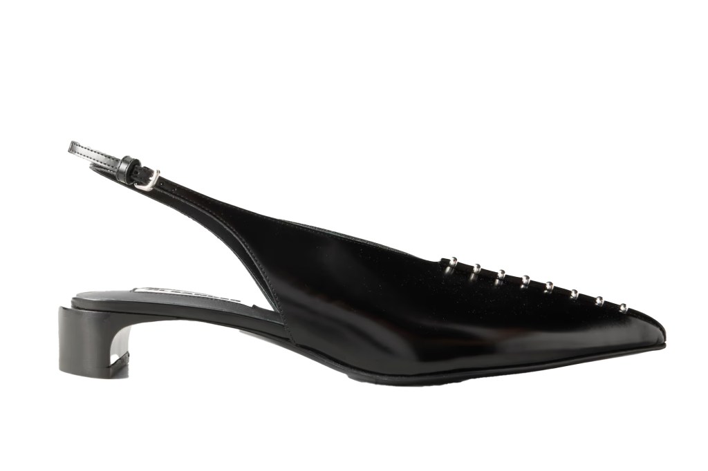 Jil Sander Studded Glossed-Leather Slingback Pumps