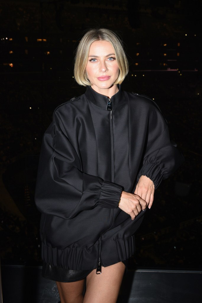 Julianne Hough in a black bomber jacket at a private event.