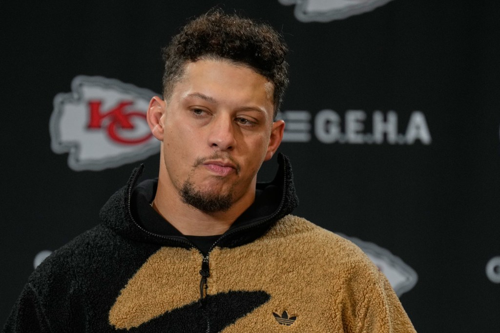 Kansas City Chiefs quarterback Patrick Mahomes speaks during a news conference.