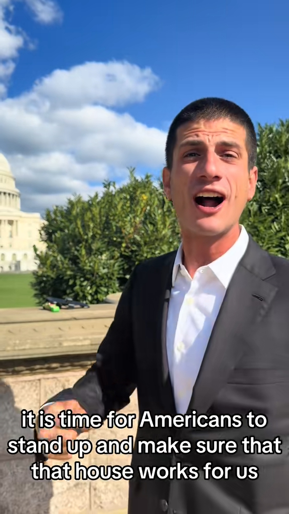 Jack Schlossberg speaking with the US Capitol in the background.