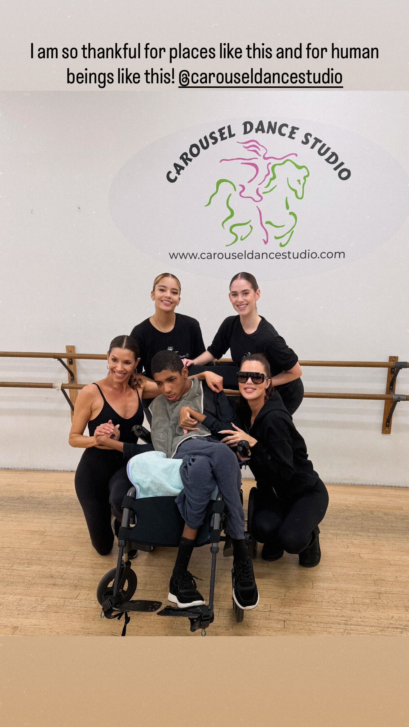 Khloé Kardashian and Amari Thompson, Tristan Thompson's brother, with three other people at Carousel Dance Studio.