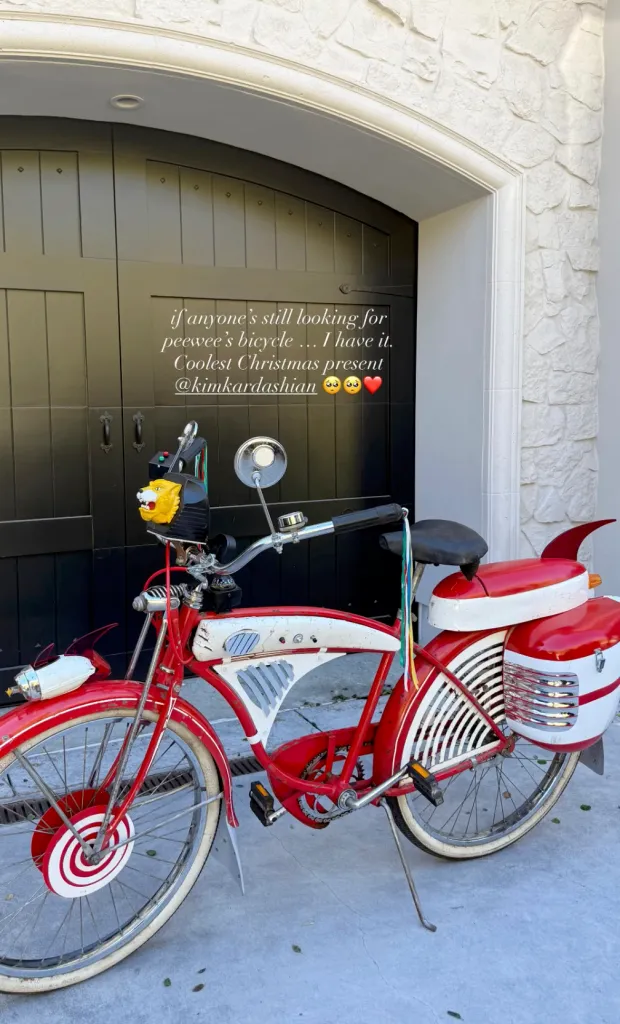Pee-wee Herman's iconic bicycle, a gift from Kim Kardashian.