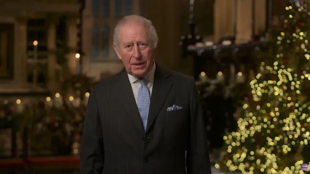 King Charles III delivering his Christmas speech.