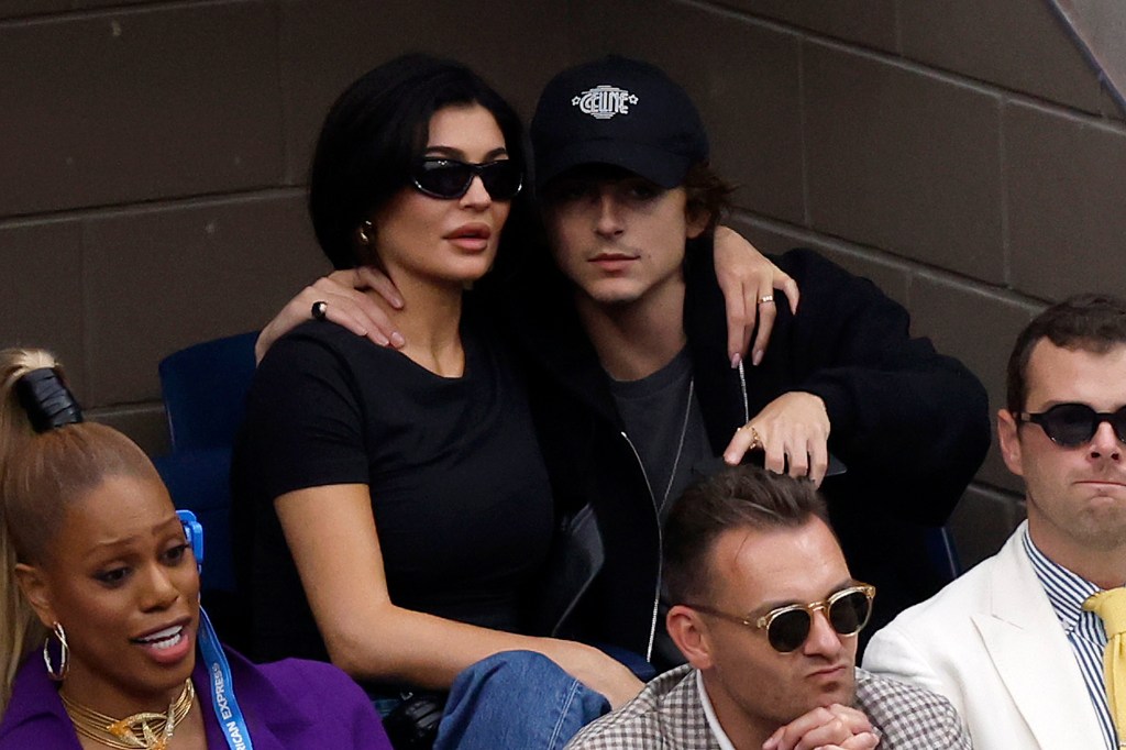 Kylie Jenner and Timothée Chalamet watching the 2023 US Open.