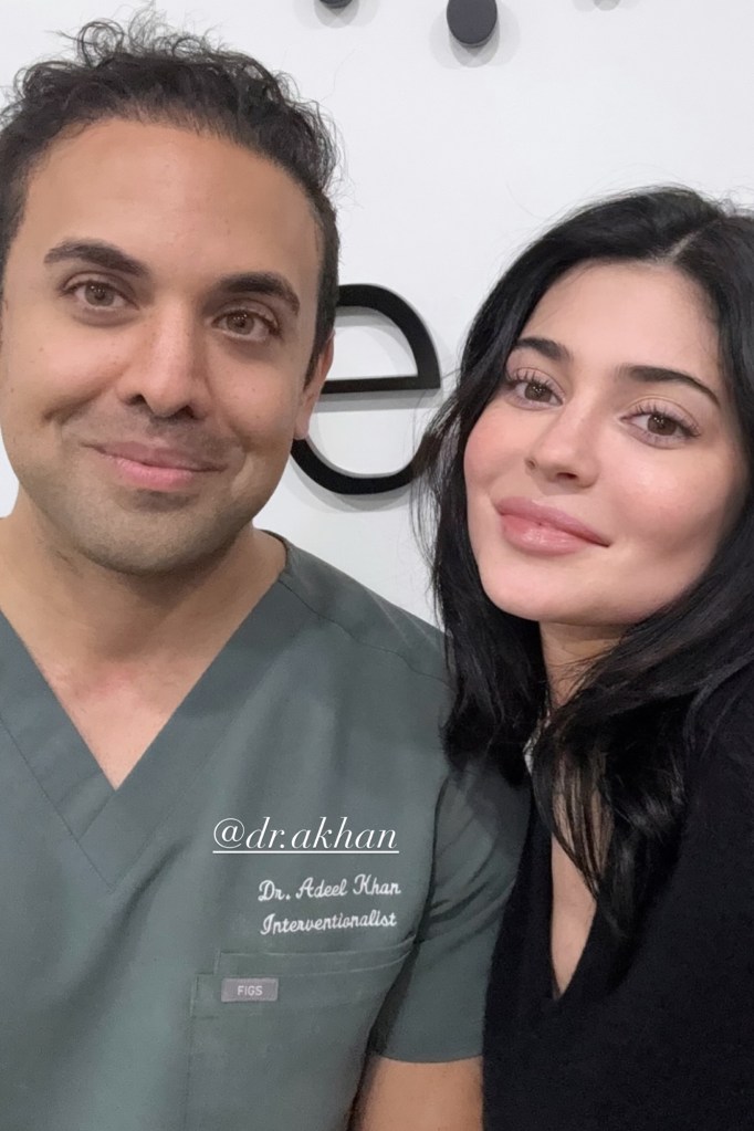 Kylie Jenner with Dr. Adeel Khan, Interventionalist, in his medical office.