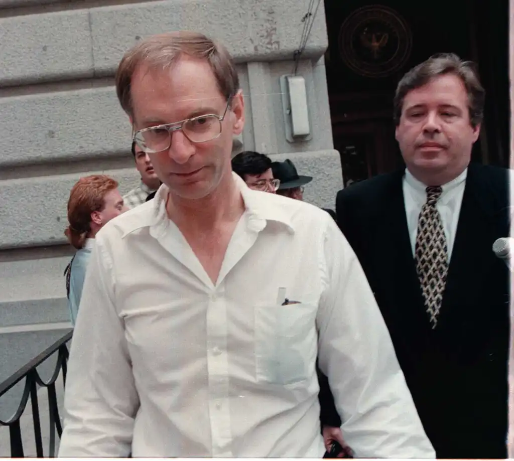 Bernie Goetz and his lawyer leave Manhattan Bankruptcy Court on July 2, 1996.
