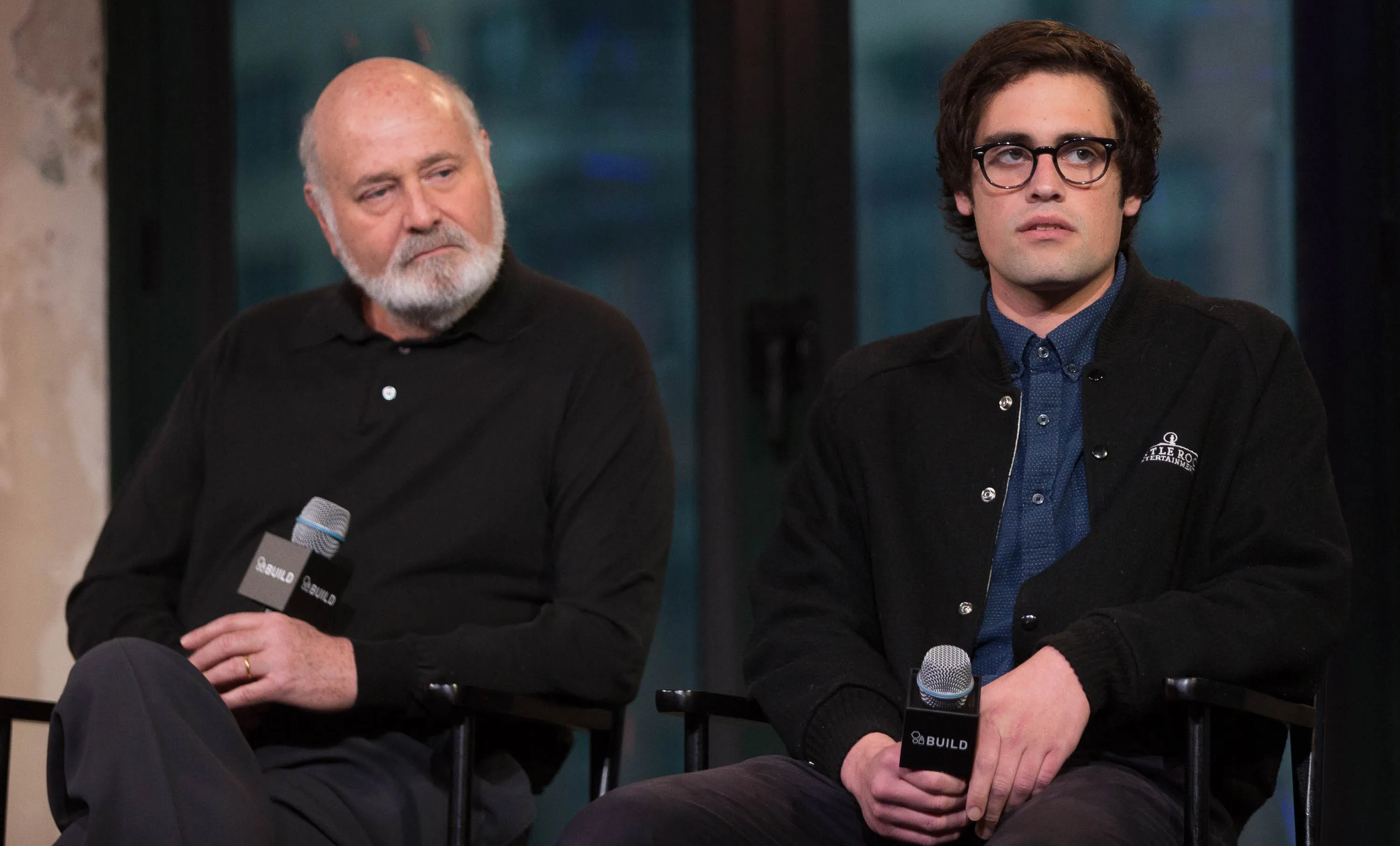 Rob Reiner and Nick Reiner promoting
