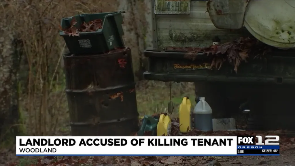 A barrel and a garbage bin filled with leaves on a Washington property.